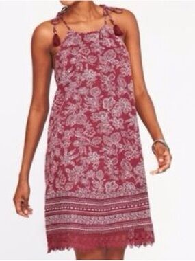 Old Navy Cotton Burgundy Floral Tie-Shoulder Mini Dress XL